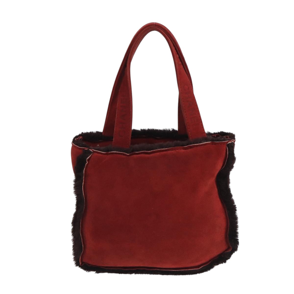 CHANEL Tote Bag Mouton Red Brown CC fm4194