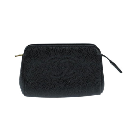 CHANEL Pouch Caviar Skin Black CC fm4204