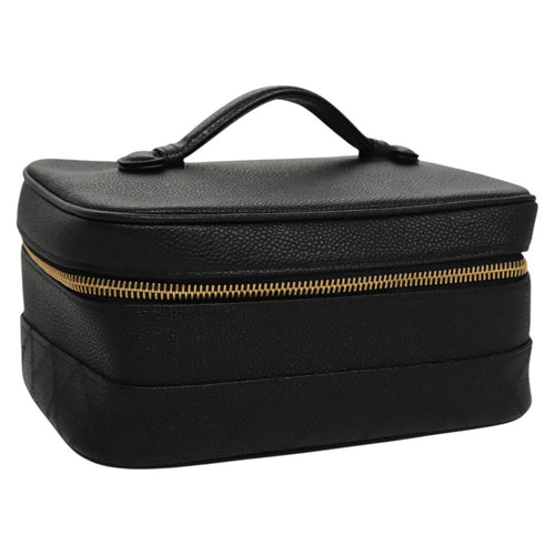 CHANEL Bicolore Vanity Cosmetic Pouch Caviar Skin Black Gold CC fm4250
