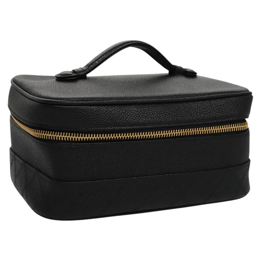CHANEL Bicolore Vanity Cosmetic Pouch Caviar Skin Black Gold CC fm4250