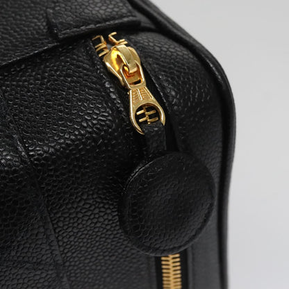 CHANEL Bicolore Vanity Cosmetic Pouch Caviar Skin Black Gold CC fm4250