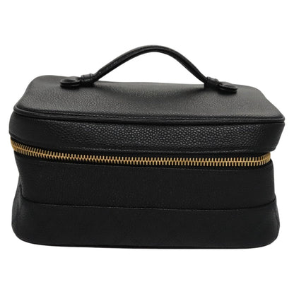 CHANEL Bicolore Vanity Cosmetic Pouch Caviar Skin Black Gold CC fm4250