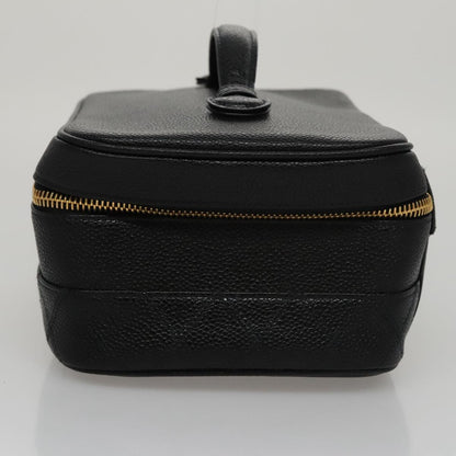 CHANEL Bicolore Vanity Cosmetic Pouch Caviar Skin Black Gold CC fm4250
