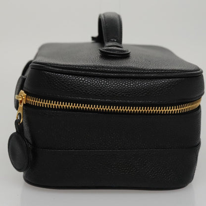 CHANEL Bicolore Vanity Cosmetic Pouch Caviar Skin Black Gold CC fm4250