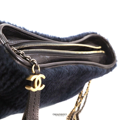 Chanel Navy Shearling Fur and Leather Gabrielle Bag