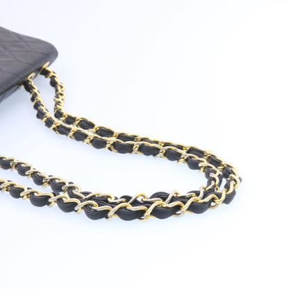 CHANEL Big Matelasse Flap Chain Shoulder Bag Lamb Skin Black Gold am1276gA