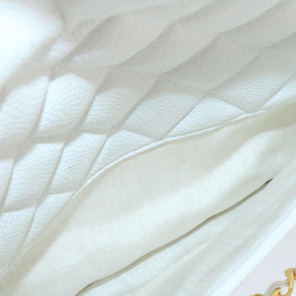 CHANEL Matelasse Chain Shoulder Bag Caviar Skin Gold White CC am1370gA