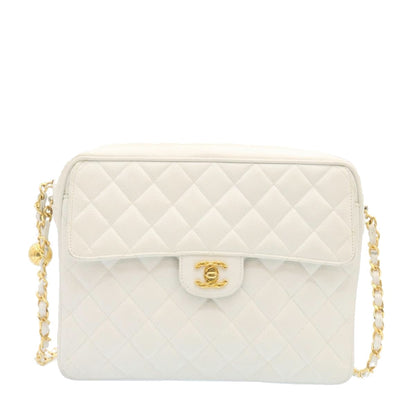 CHANEL Matelasse Chain Shoulder Bag Caviar Skin Gold White CC am1370gA