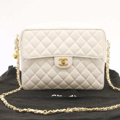 CHANEL Matelasse Chain Shoulder Bag Caviar Skin Gold White CC am1370gA
