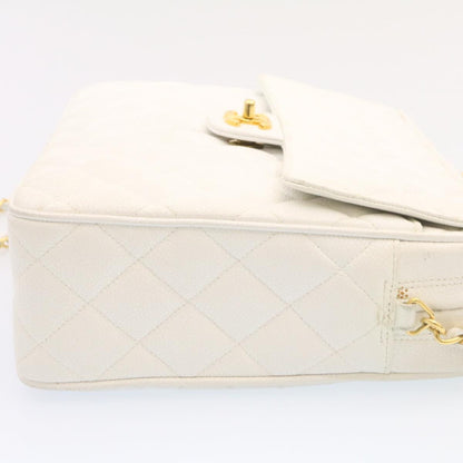 CHANEL Matelasse Chain Shoulder Bag Caviar Skin Gold White CC am1370gA