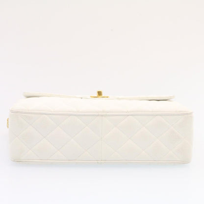 CHANEL Matelasse Chain Shoulder Bag Caviar Skin Gold White CC am1370gA
