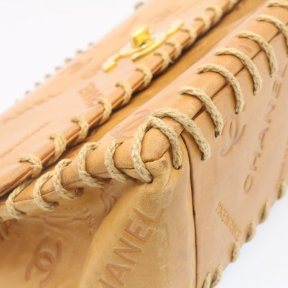 CHANEL Raffia Chain Flap Shoulder Bag Leather Beige CC am1414gA