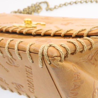 CHANEL Raffia Chain Flap Shoulder Bag Leather Beige CC am1414gA
