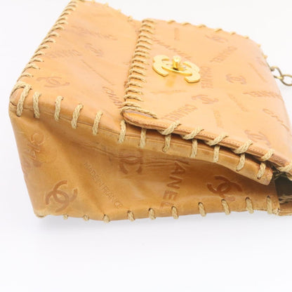 CHANEL Raffia Chain Flap Shoulder Bag Leather Beige CC am1414gA