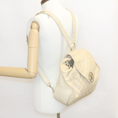 CHANEL Caviar Skin Matelasse Backpack White CC am1922gA