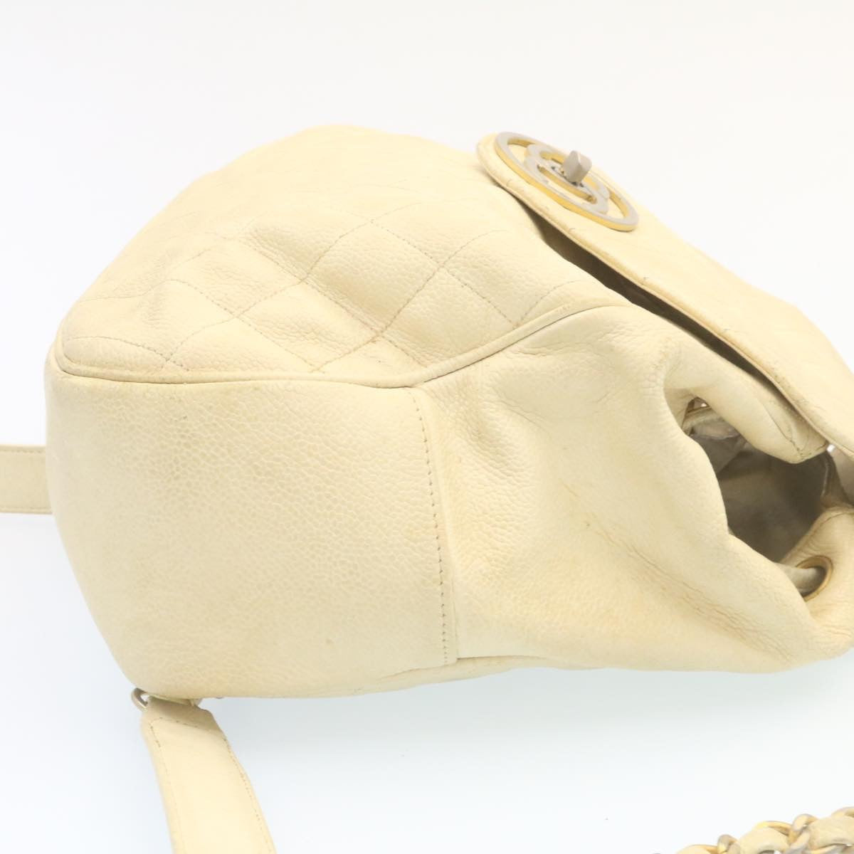 CHANEL Caviar Skin Matelasse Backpack White CC am1922gA