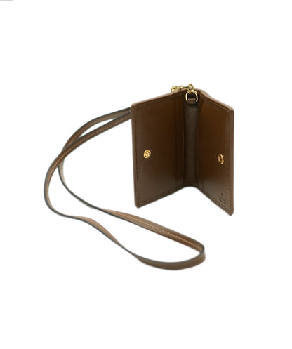 Gucci Brown Calfskin GG Supreme Card Case on Strap ABC0940