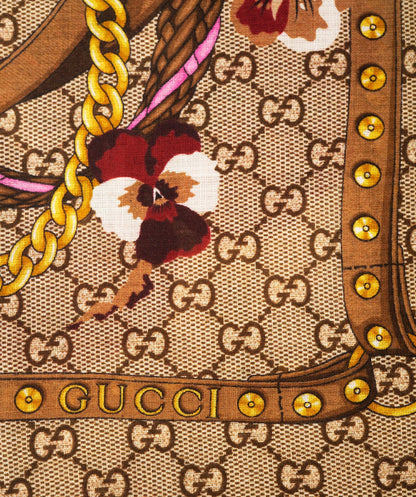 Gucci Brown Floral GG Web Wool Scarf ABL0020