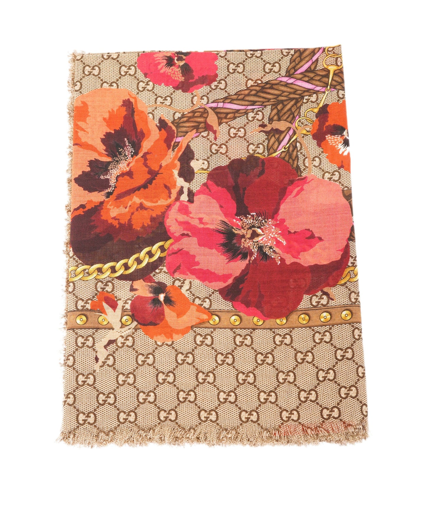 Gucci Brown Floral GG Web Wool Scarf ABL0020