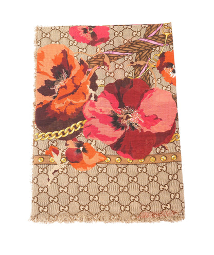 Gucci Brown Floral GG Web Wool Scarf ABL0020