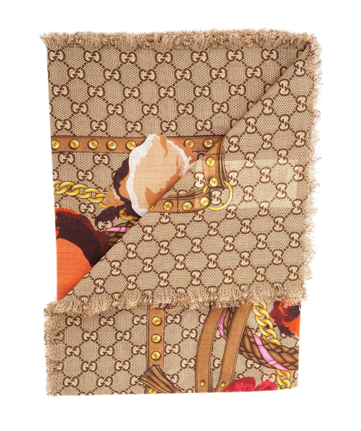 Gucci Brown Floral GG Web Wool Scarf ABL0020
