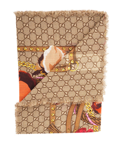 Gucci Brown Floral GG Web Wool Scarf ABL0020