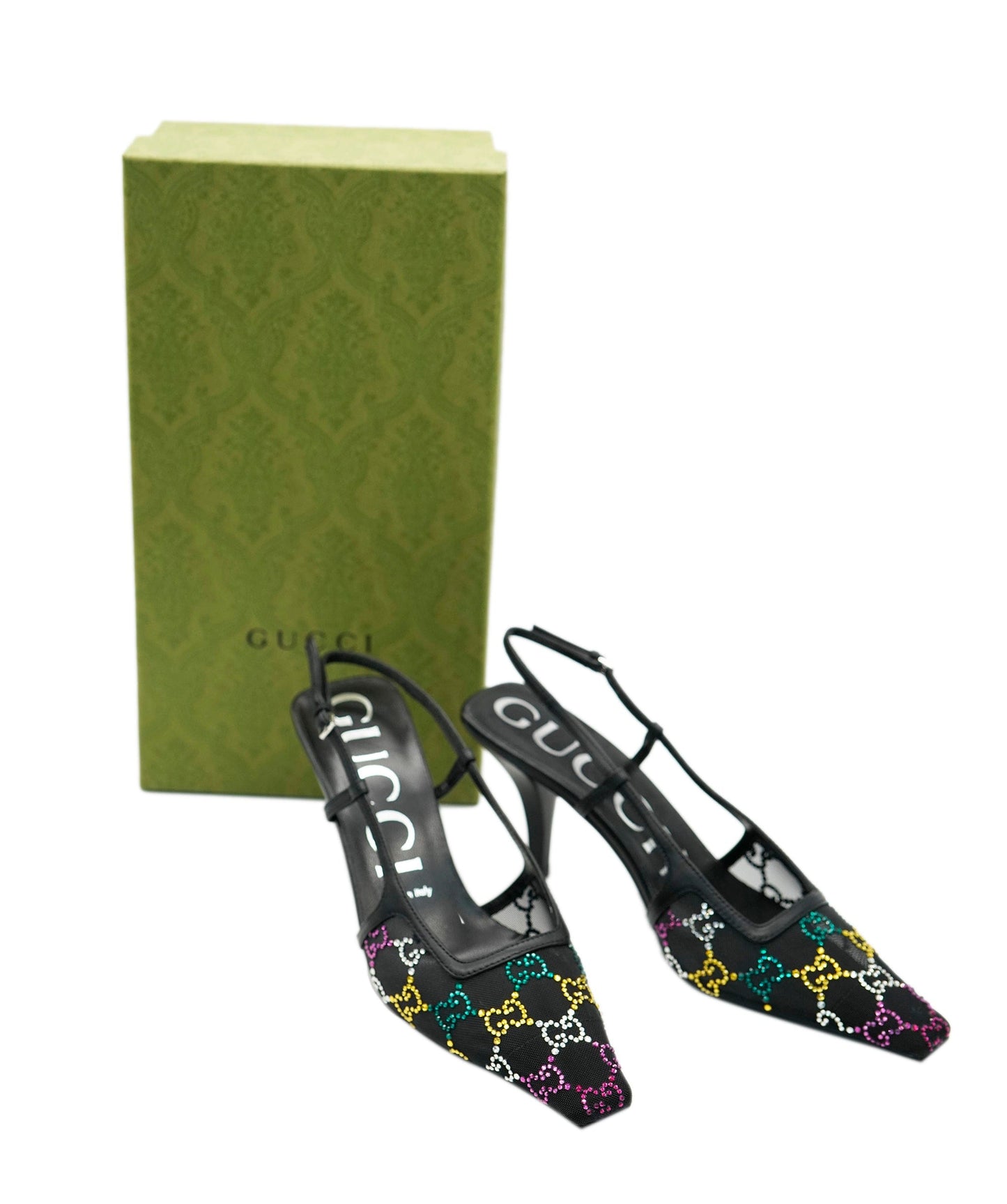 Gucci Black Diamonte GG Kitten Heels  ALC1978