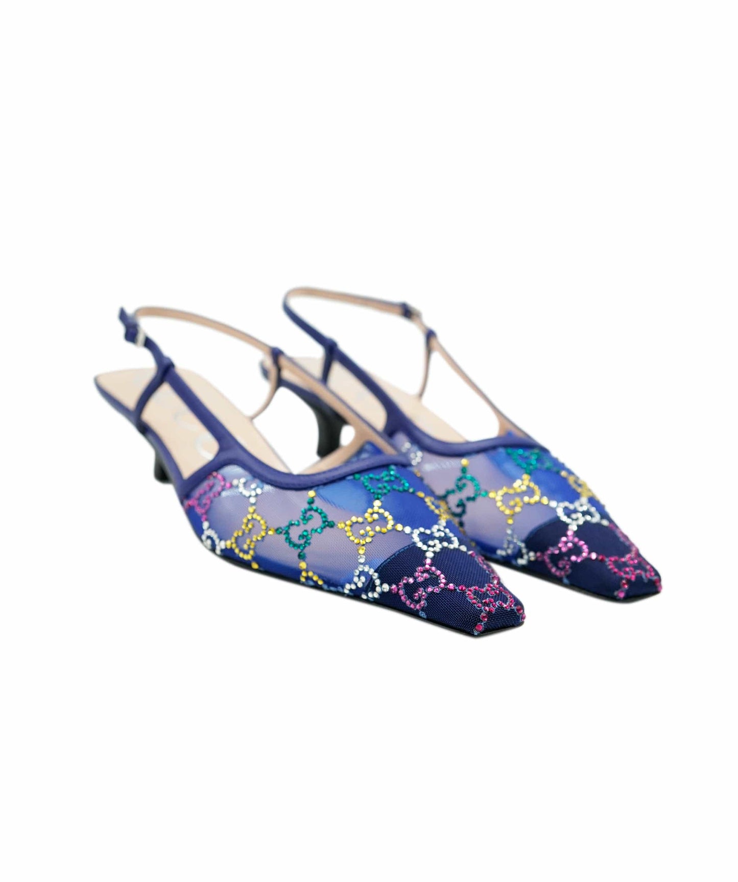 Gucci Blue Diamonte GG Kitten Heels ALC1979