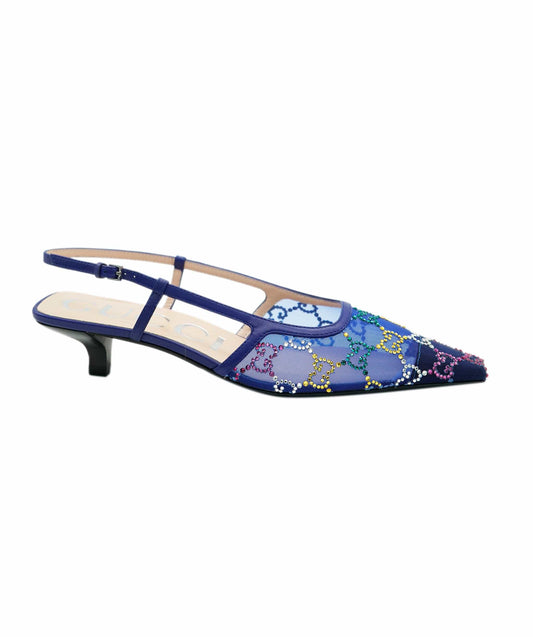 Gucci Blue Diamonte GG Kitten Heels ALC1979