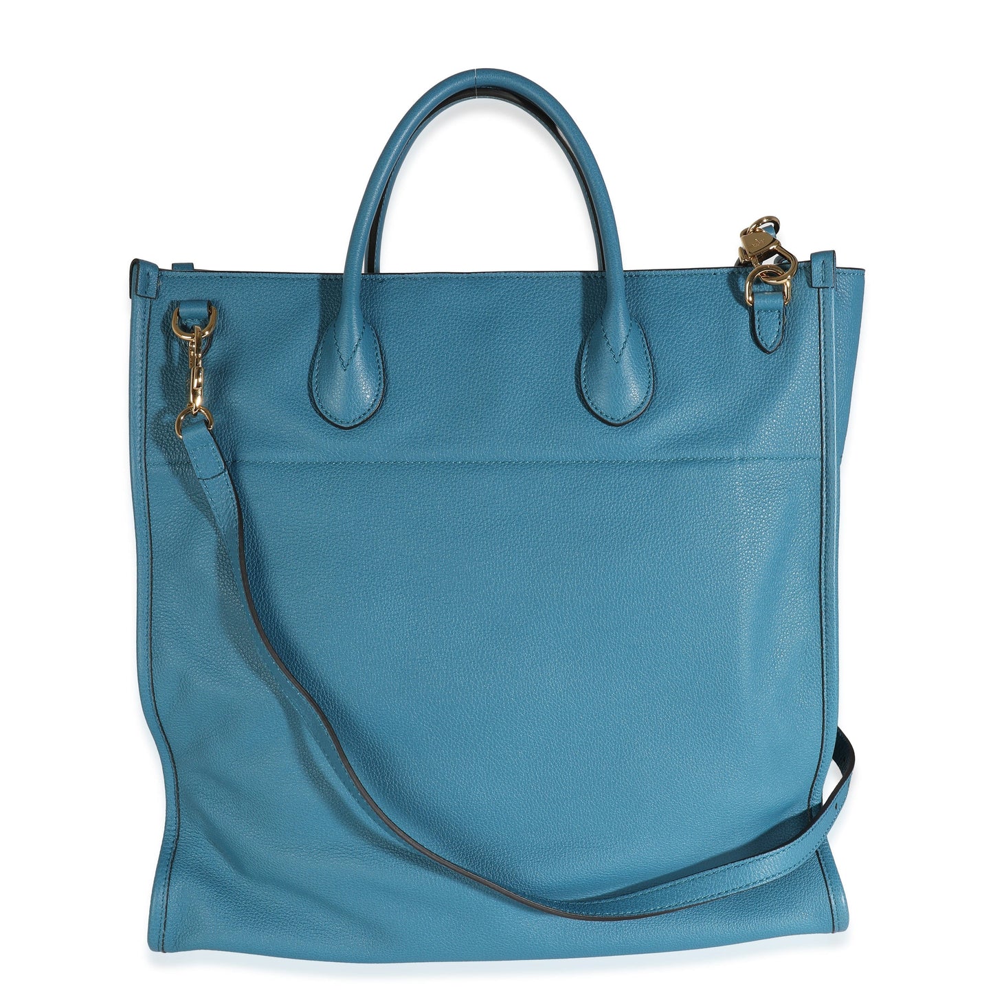 Gucci Blue Leather Logo Embossed Shopper Tote