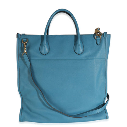 Gucci Blue Leather Logo Embossed Shopper Tote