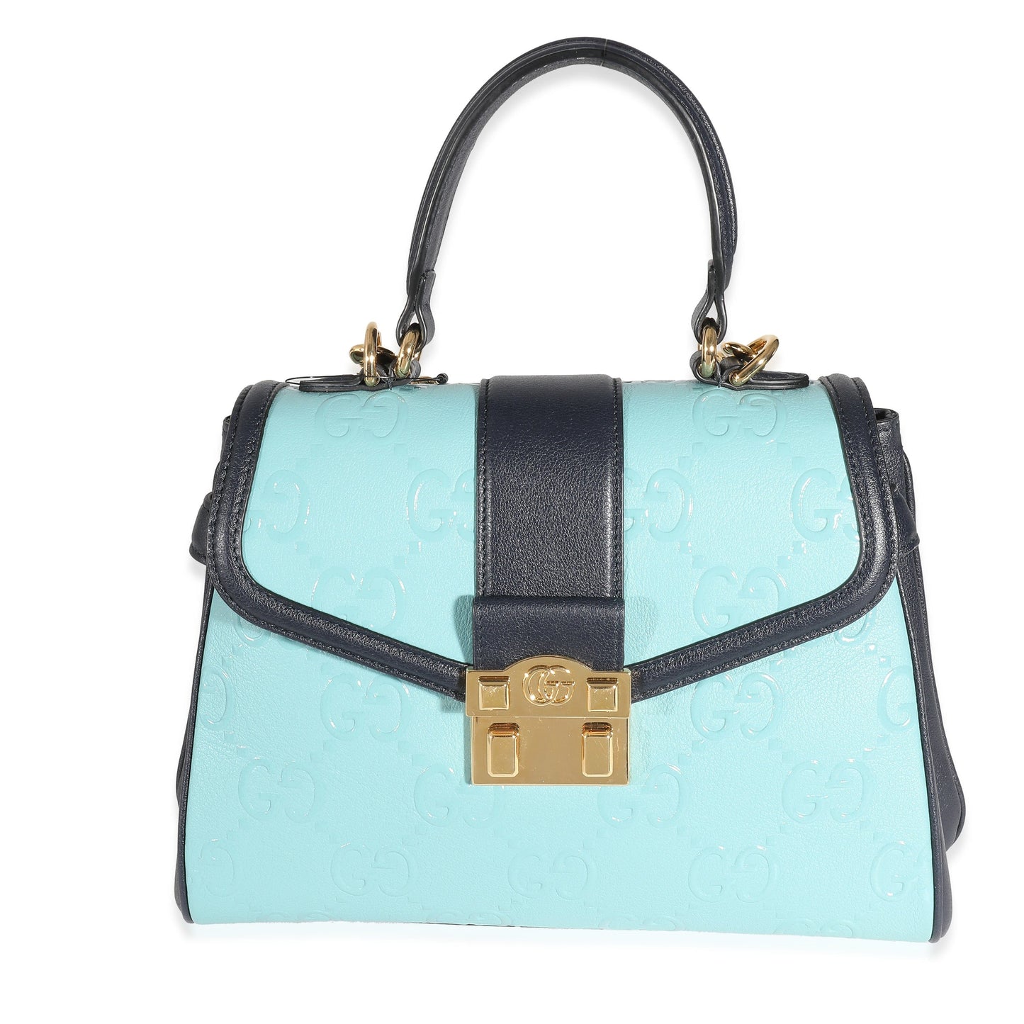Gucci Blue Wonka Grain Calfskin GG Monogram Top Handle Bag