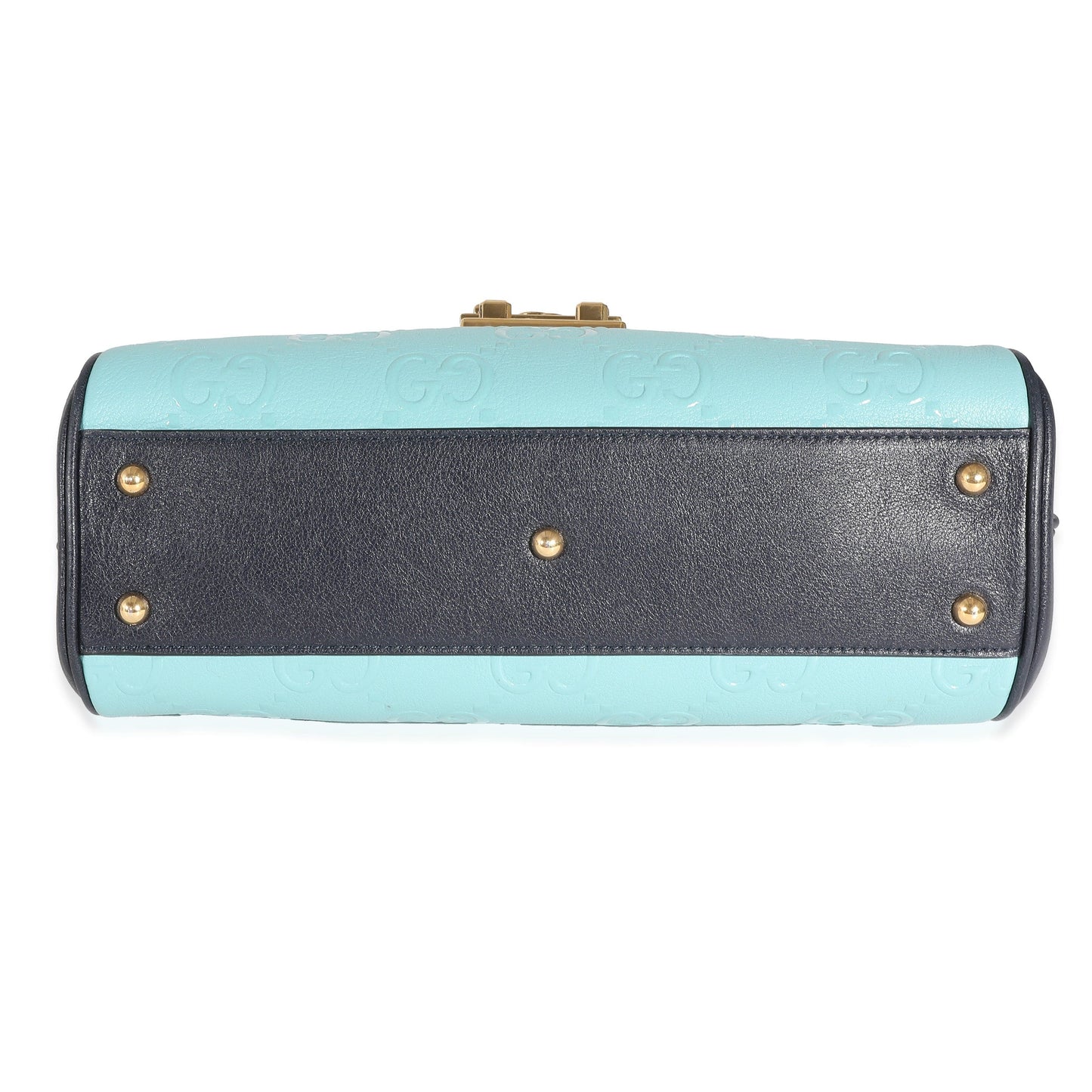 Gucci Blue Wonka Grain Calfskin GG Monogram Top Handle Bag