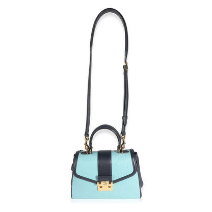 Gucci Blue Wonka Grain Calfskin GG Monogram Top Handle Bag