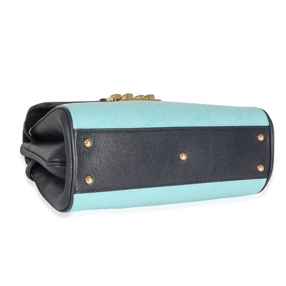 Gucci Blue Wonka Grain Calfskin GG Monogram Top Handle Bag