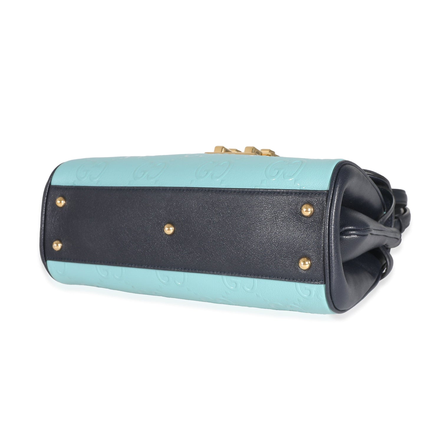 Gucci Blue Wonka Grain Calfskin GG Monogram Top Handle Bag