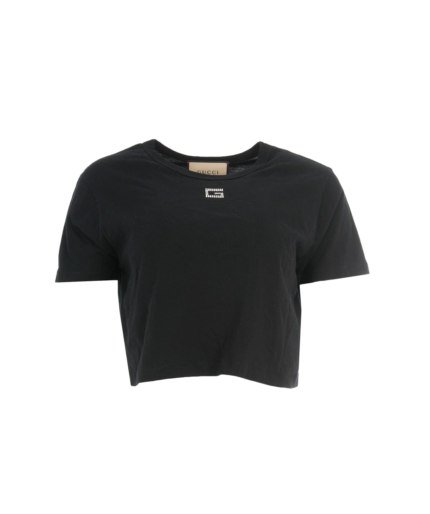 Gucci Black Emebllished G Short Sleeve Crop Top ABL0002