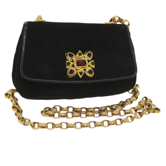 CHANEL Chain Gripoix Shoulder Bag Suede Black CC hk1073