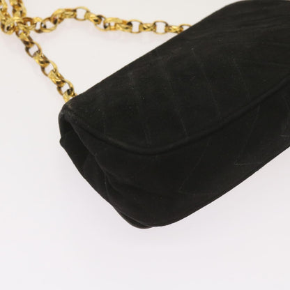 CHANEL Chain Gripoix Shoulder Bag Suede Black CC hk1073