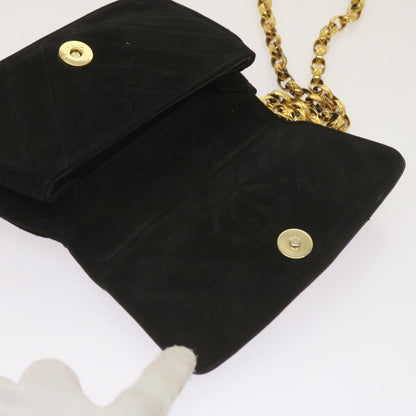 CHANEL Chain Gripoix Shoulder Bag Suede Black CC hk1073