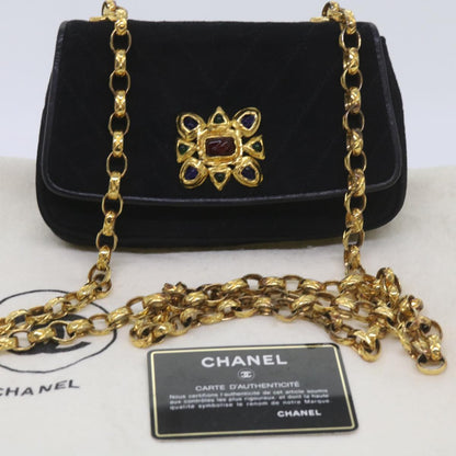 CHANEL Chain Gripoix Shoulder Bag Suede Black CC hk1073