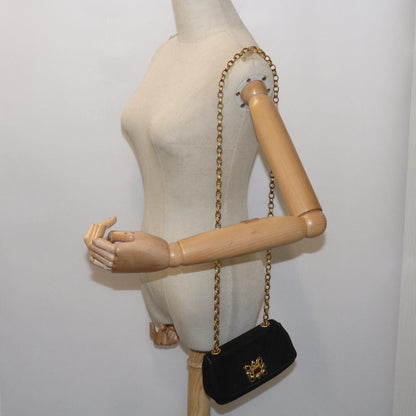 CHANEL Chain Gripoix Shoulder Bag Suede Black CC hk1073