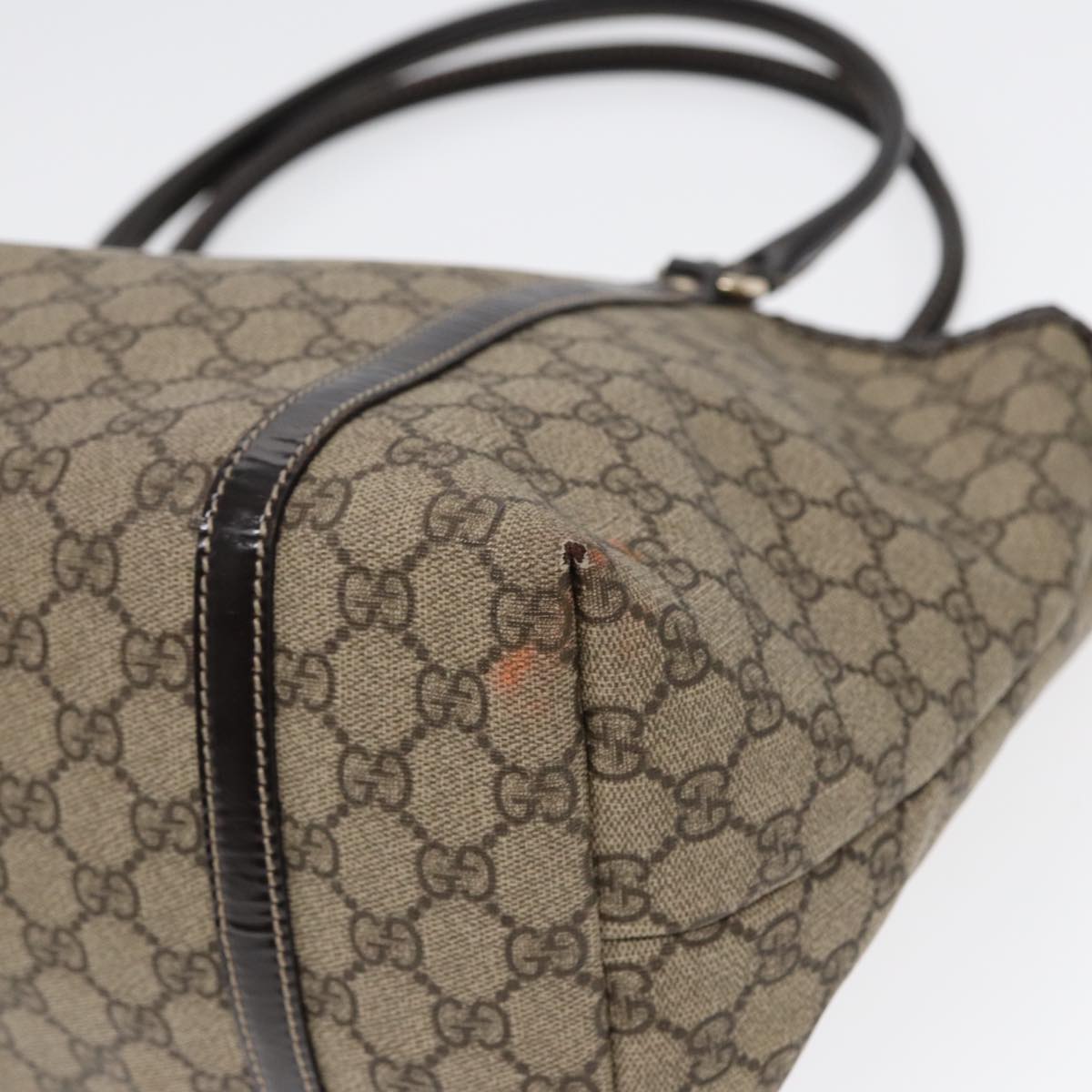 GUCCI GG Supreme Tote Bag PVC Leather Beige Silver 197953  hk1559