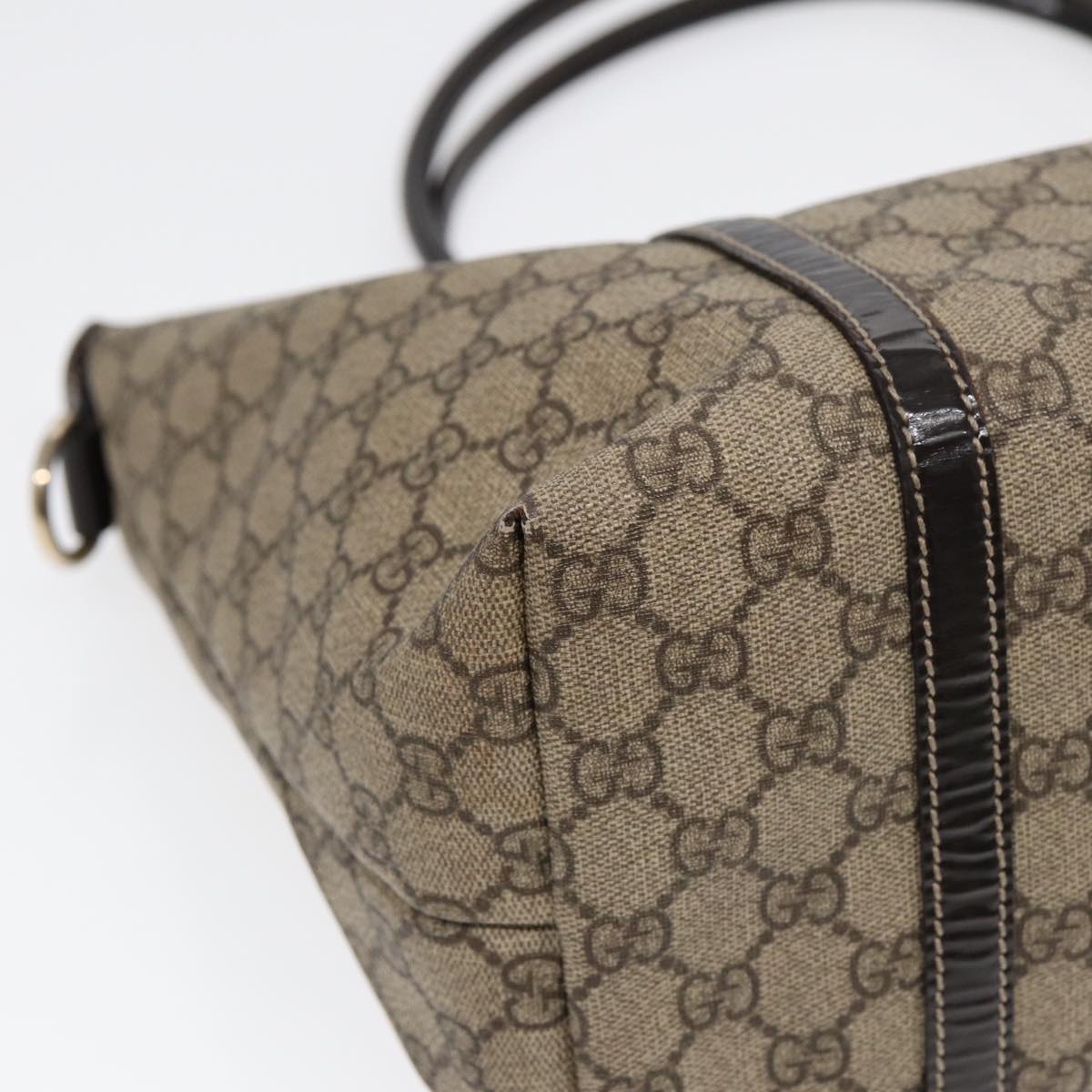 GUCCI GG Supreme Tote Bag PVC Leather Beige Silver 197953  hk1559