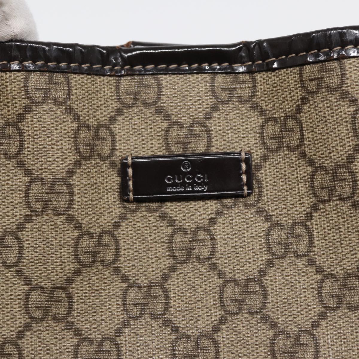 GUCCI GG Supreme Tote Bag PVC Leather Beige Silver 197953  hk1559