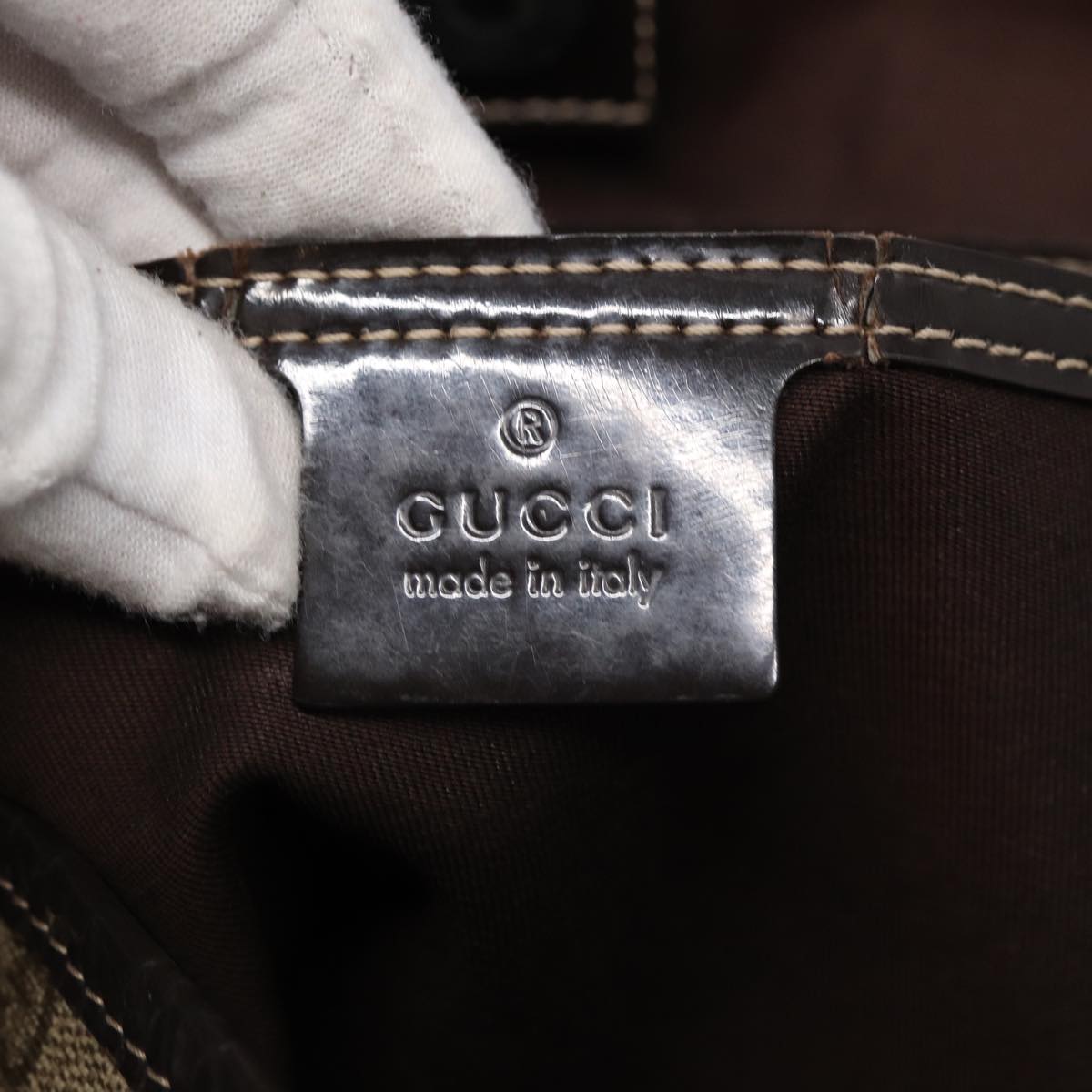 GUCCI GG Supreme Tote Bag PVC Leather Beige Silver 197953  hk1559