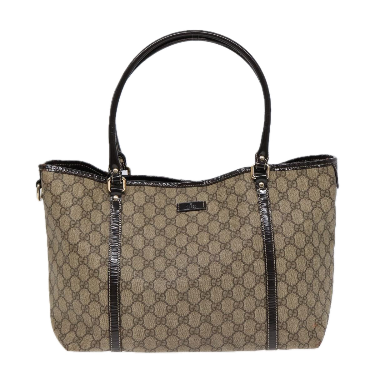 GUCCI GG Supreme Tote Bag PVC Leather Beige Silver 197953  hk1559