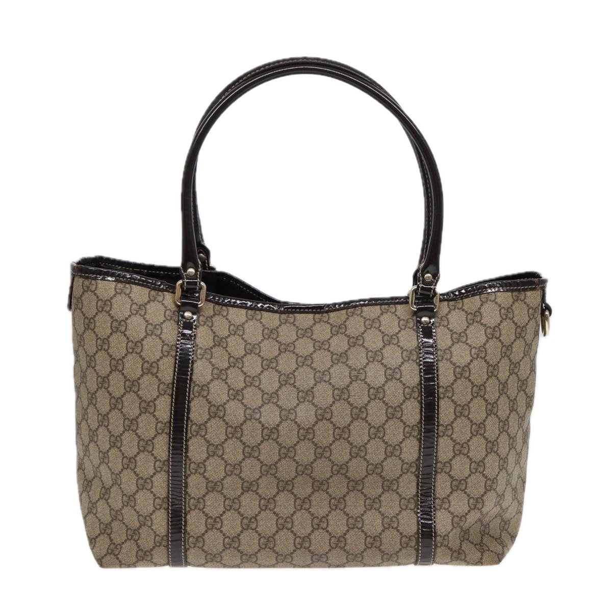 GUCCI GG Supreme Tote Bag PVC Leather Beige Silver 197953  hk1559