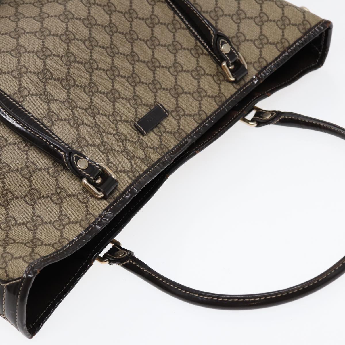 GUCCI GG Supreme Tote Bag PVC Leather Beige Silver 197953  hk1559