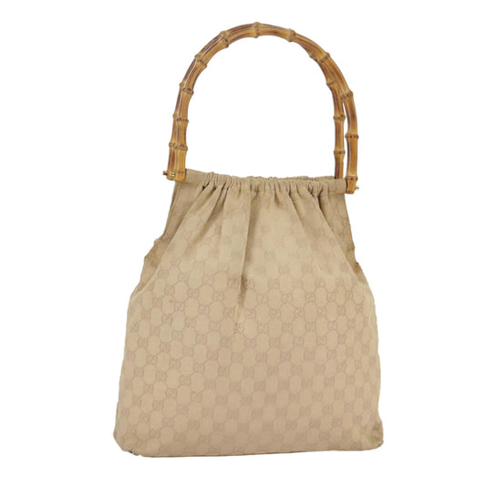 GUCCI GG Canvas Bamboo Tote Bag Beige Gold 92709  hk1719